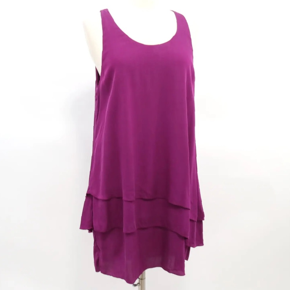Alice + Olivia Layered Silk Purple Mini Stretch Tank Top Dress EUC Size Medium